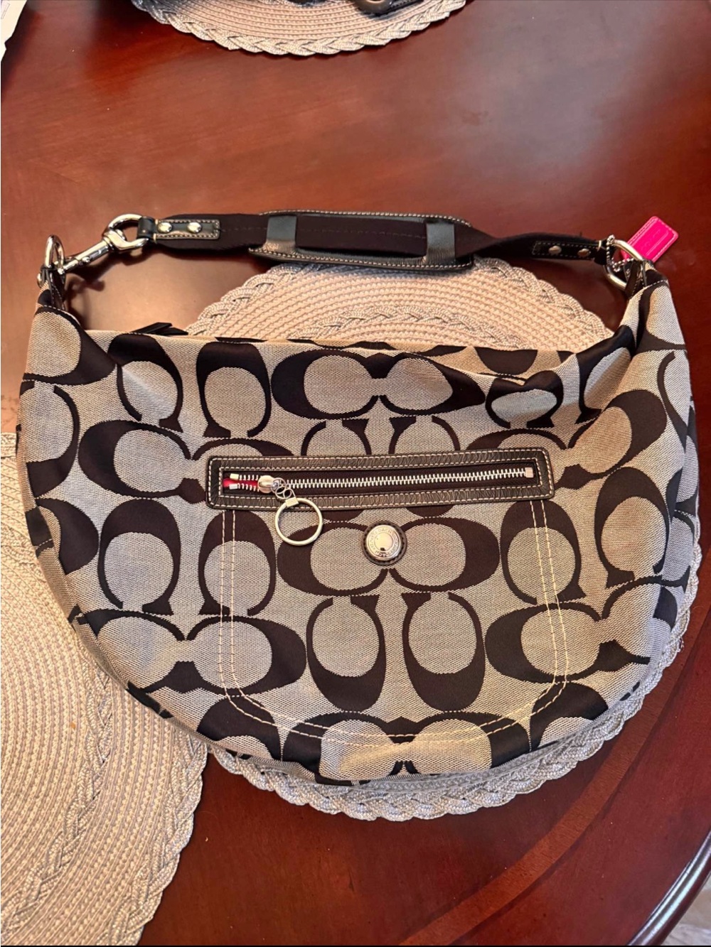 Coach Canvas Hobo Shoulder Bag in Brown and Khaki
